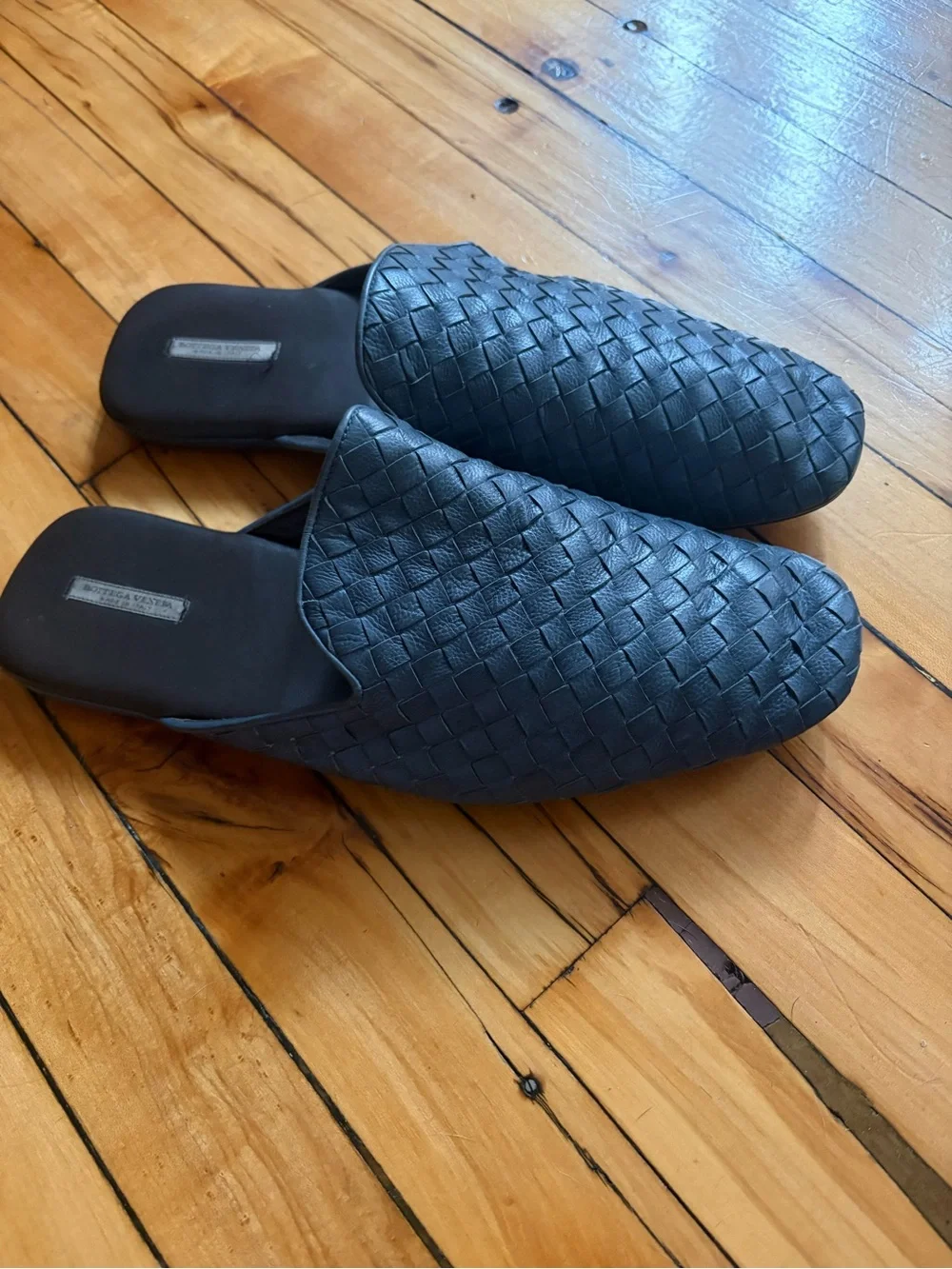 Bottega Veneta Men's Black Woven Leather Slip-On Mule